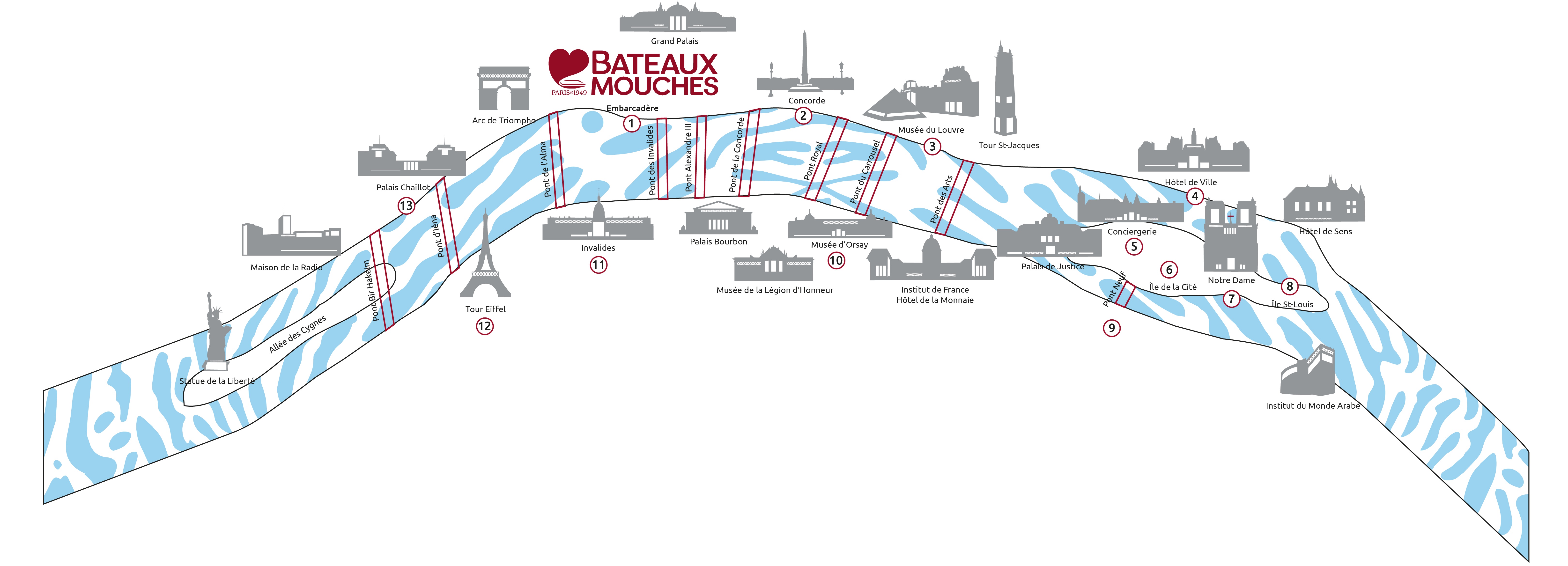 Routes of Bateaux Mouches® cruises